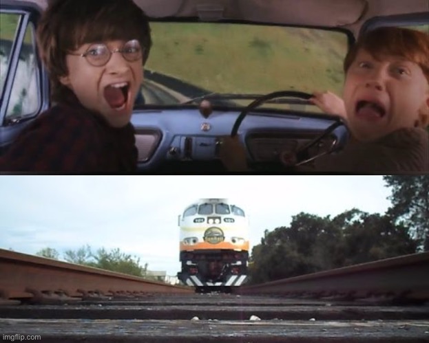 Sun-Rail Train Chasing Harry and Ron Weasly | image tagged in tom chasing harry and ron weasly,memes,trains,train,funny,ha ha tags go brr | made w/ Imgflip meme maker