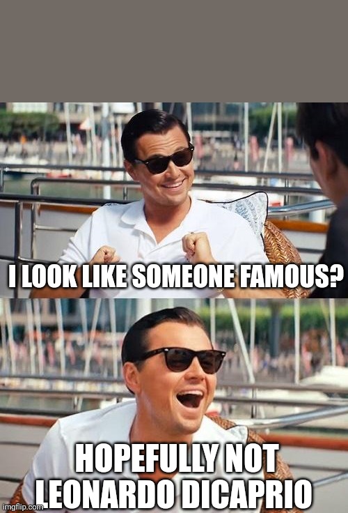 Leonardo Dicaprio Wolf Of Wall Street | I LOOK LIKE SOMEONE FAMOUS? HOPEFULLY NOT LEONARDO DICAPRIO | image tagged in memes,leonardo dicaprio wolf of wall street | made w/ Imgflip meme maker