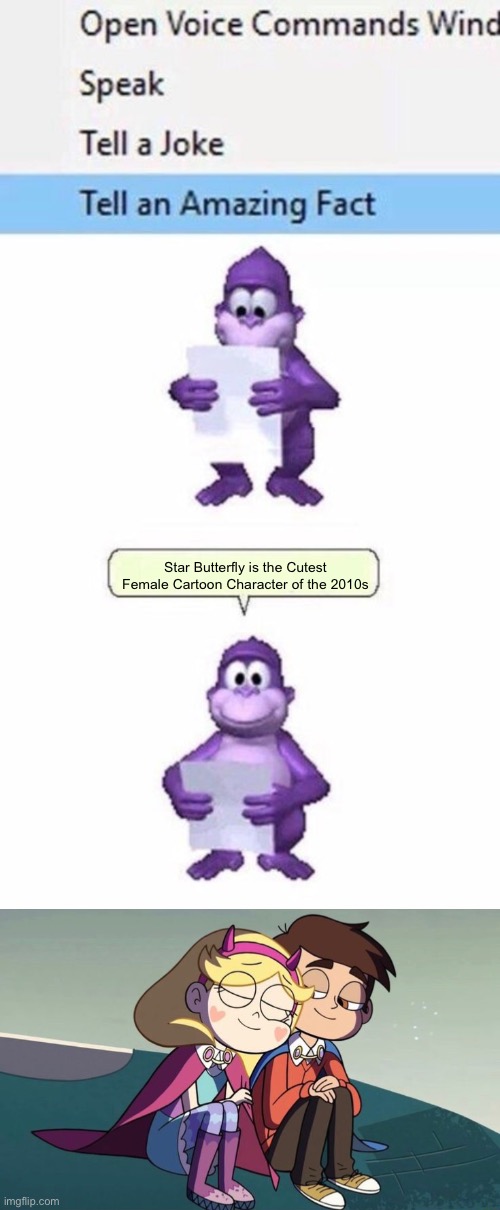 Thanks Bonzi Buddy | Star Butterfly is the Cutest Female Cartoon Character of the 2010s | image tagged in tell an amazing fact,memes,star butterfly,svtfoe,star vs the forces of evil,bonzi buddy | made w/ Imgflip meme maker