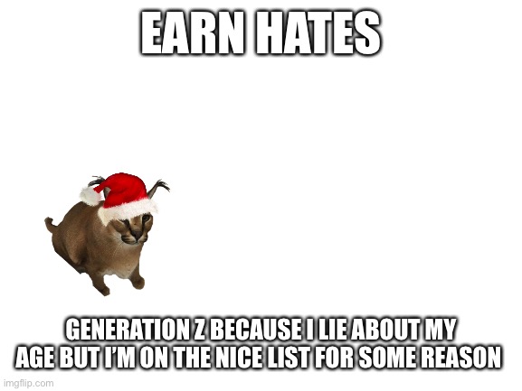 I am earns biggest enemy when I’m on the nice list | EARN HATES; GENERATION Z BECAUSE I LIE ABOUT MY AGE BUT I’M ON THE NICE LIST FOR SOME REASON | image tagged in memes | made w/ Imgflip meme maker