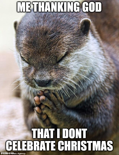 Thank you Lord Otter | ME THANKING GOD THAT I DONT CELEBRATE CHRISTMAS | image tagged in thank you lord otter | made w/ Imgflip meme maker