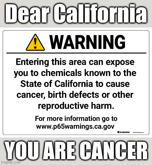 I've lived here all my life and never want to leave, but let's call a spade a spade | Dear California; YOU ARE CANCER | made w/ Imgflip meme maker