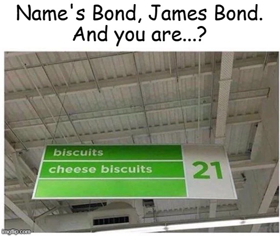 And my name is Pizza, Pepperoni Pizza |  Name's Bond, James Bond.
And you are...? | image tagged in funny,memes,james bond | made w/ Imgflip meme maker