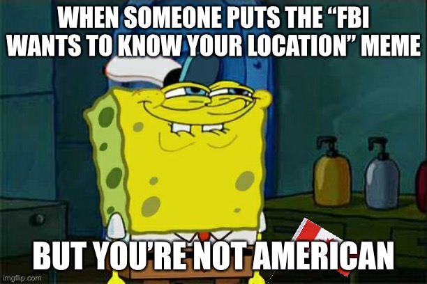 Hehe | WHEN SOMEONE PUTS THE “FBI WANTS TO KNOW YOUR LOCATION” MEME; BUT YOU’RE NOT AMERICAN | image tagged in memes,don't you squidward,canada,fbi,hehe | made w/ Imgflip meme maker