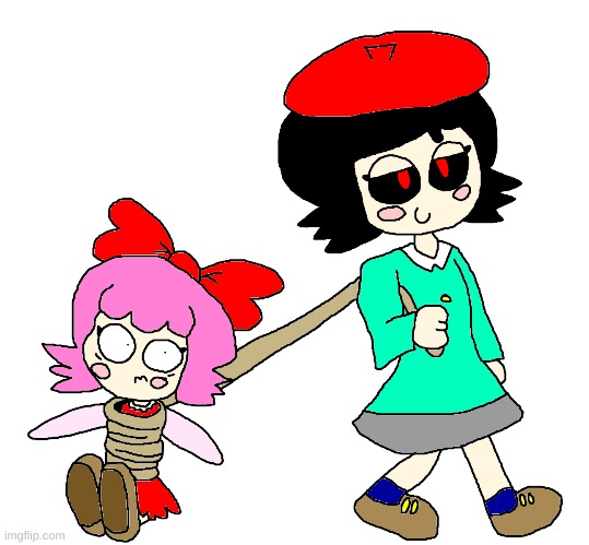 Ribbon is kidnapped | image tagged in adeleine,ribbon,kidnapping,fanart,cute,possessed | made w/ Imgflip meme maker