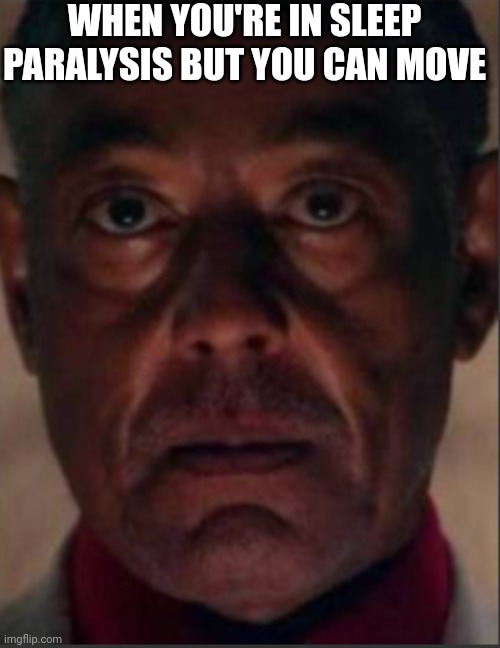 oh shi- | WHEN YOU'RE IN SLEEP PARALYSIS BUT YOU CAN MOVE | image tagged in gus fring,memes | made w/ Imgflip meme maker