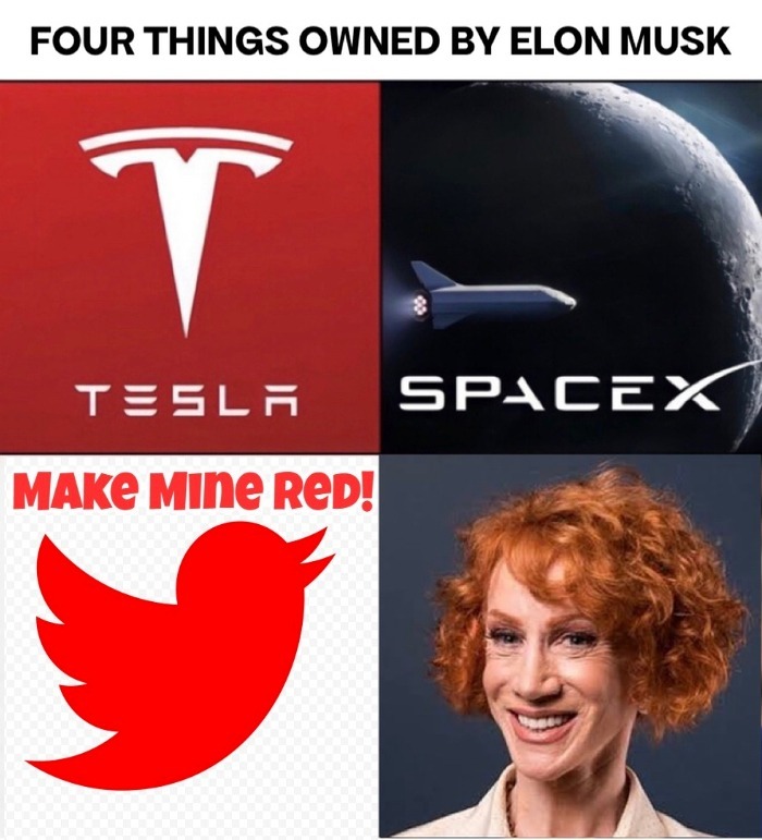 Elon Kicks Douchebag Kathy Griffin to the Curb Where She Belongs! NEXT! | image tagged in elon musk,douchebag kathy griffin,kathy griffin,liberal douchebag,just douches,just do it | made w/ Imgflip meme maker