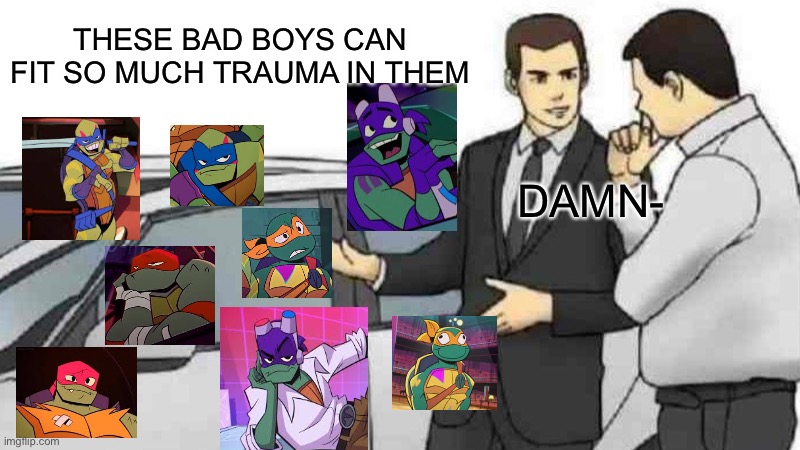 They are T R A U M A T I Z E D :D | THESE BAD BOYS CAN FIT SO MUCH TRAUMA IN THEM; DAMN- | image tagged in memes,car salesman slaps roof of car,rottmnt | made w/ Imgflip meme maker