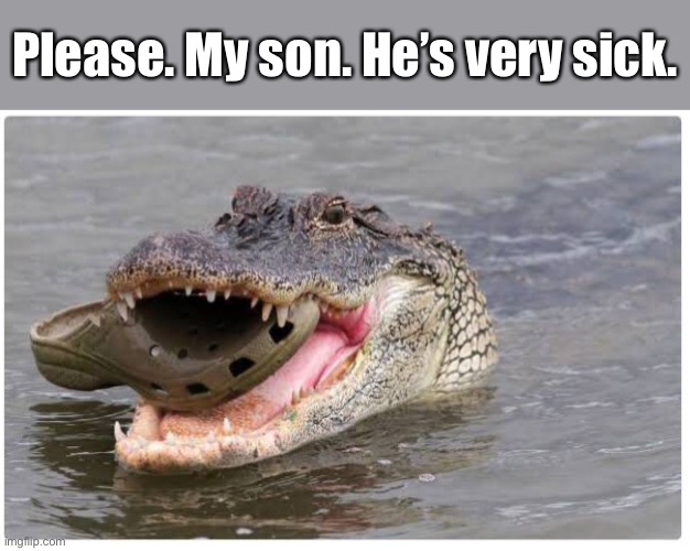 Please. My son. He’s very sick. | Please. My son. He’s very sick. | image tagged in my son,sick,please,help,dad joke,crocodile | made w/ Imgflip meme maker