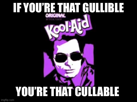 If you’re that gullible, you’re that cullable | IF YOU’RE THAT GULLIBLE; YOU’RE THAT CULLABLE | image tagged in greatreset,jimjones,plandemic,democide,clotshot,graphenevaccine | made w/ Imgflip meme maker
