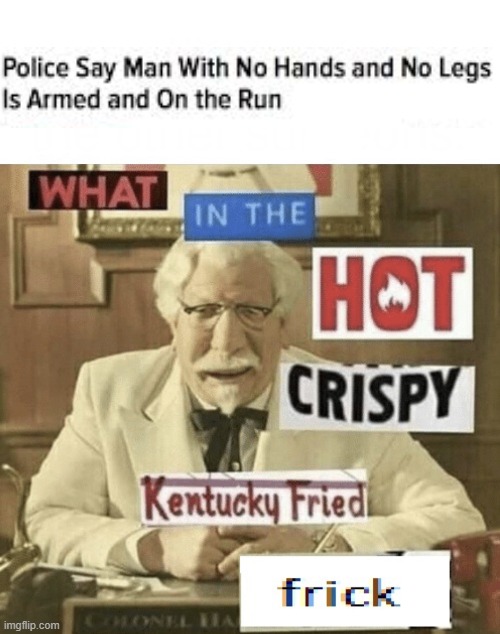 what in the hot crispy kentucky fried frick | image tagged in what in the hot crispy kentucky fried frick | made w/ Imgflip meme maker