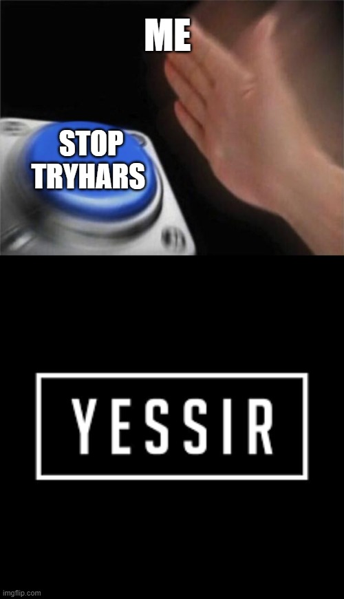 stop them | ME; STOP TRYHARS | image tagged in memes,blank nut button,yessir | made w/ Imgflip meme maker