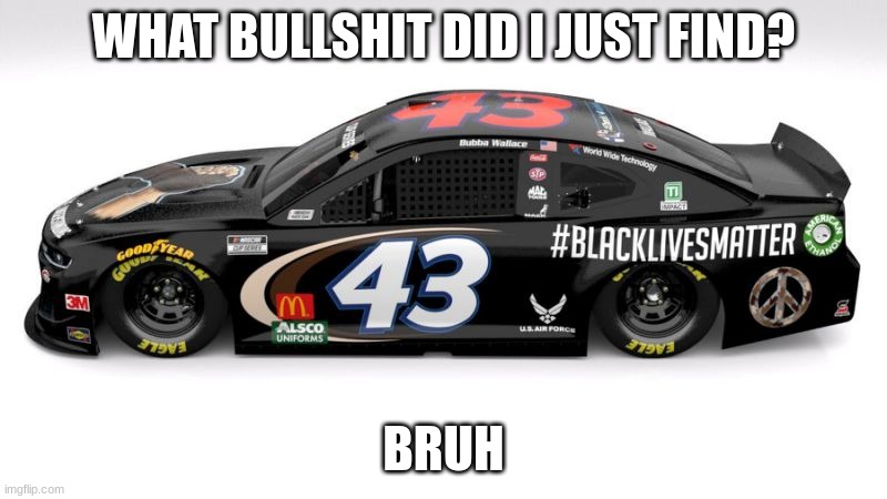 NOT MEANT TO BE POLITICAL (If it becomes too much I'm deleting this) | WHAT BULLSHIT DID I JUST FIND? BRUH | image tagged in blm nascar | made w/ Imgflip meme maker