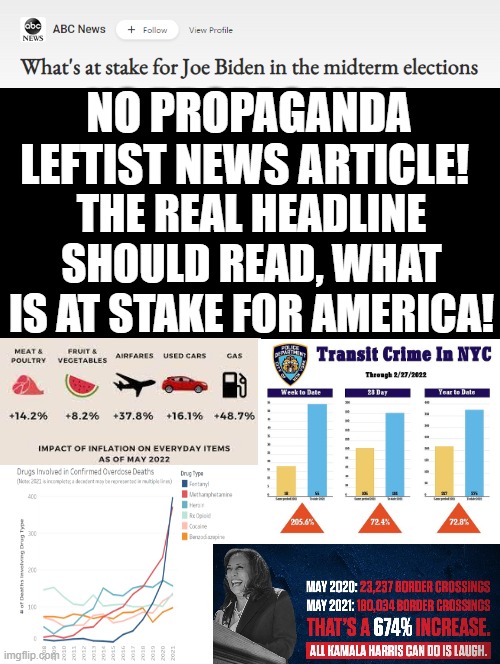 No leftist propaganda ABC FAKE NEWS! The article should read, what is at stake for America!! VOTE ACCORDINGLY!! | NO PROPAGANDA LEFTIST NEWS ARTICLE! THE REAL HEADLINE SHOULD READ, WHAT IS AT STAKE FOR AMERICA! | image tagged in fake news,leftists,sounds like communist propaganda,propaganda,stupid liberals,morons | made w/ Imgflip meme maker