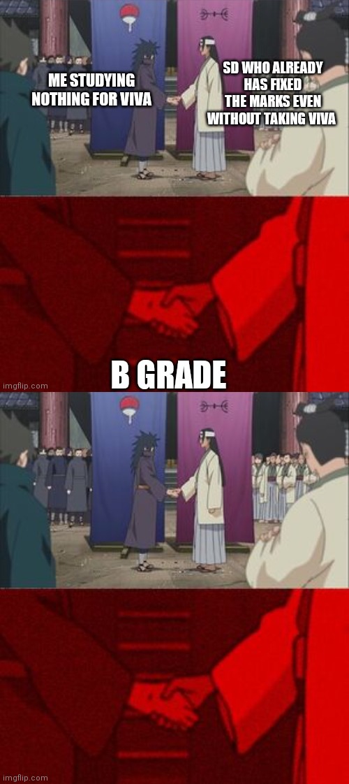 SD WHO ALREADY HAS FIXED THE MARKS EVEN WITHOUT TAKING VIVA | image tagged in anime handshake | made w/ Imgflip meme maker