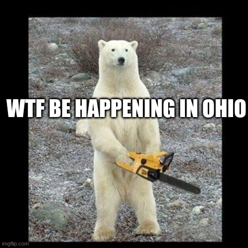 memes that make me cry 30 | WTF BE HAPPENING IN OHIO | image tagged in memes,chainsaw bear | made w/ Imgflip meme maker