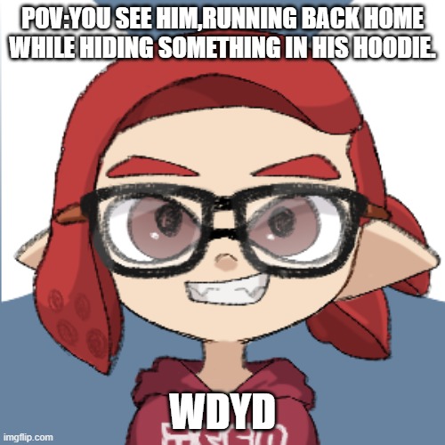 I have nothing to say beside, I would be team fire if i had splatoon 3 | POV:YOU SEE HIM,RUNNING BACK HOME WHILE HIDING SOMETHING IN HIS HOODIE. WDYD | image tagged in no spoon,inkling marb | made w/ Imgflip meme maker