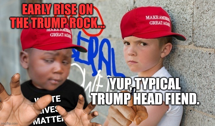 EARLY RISE ON THE TRUMP ROCK... YUP, TYPICAL TRUMP HEAD FIEND. | made w/ Imgflip meme maker