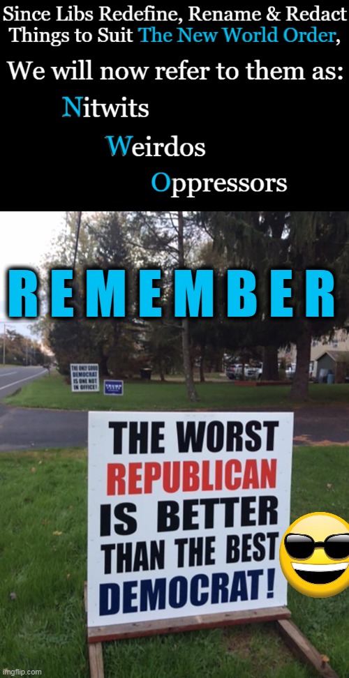 Truth 101 | R E M E M B E R | image tagged in politics,signs,republicans,democrats,truth,nwo | made w/ Imgflip meme maker