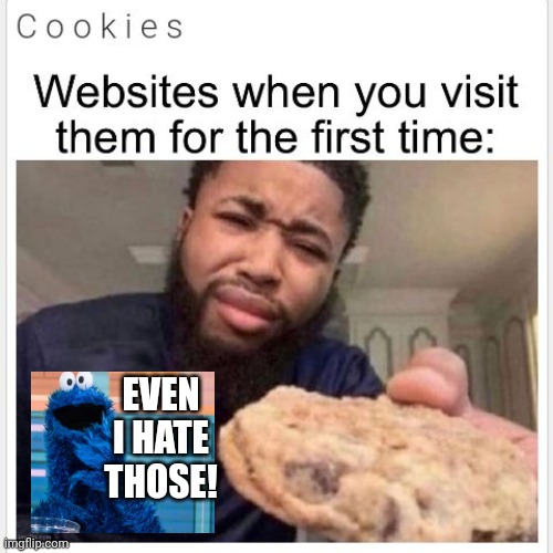 We All Hate Website Cookies | EVEN I HATE THOSE! | image tagged in memes,funny,relatable memes,cookies,cookie monster,websites | made w/ Imgflip meme maker