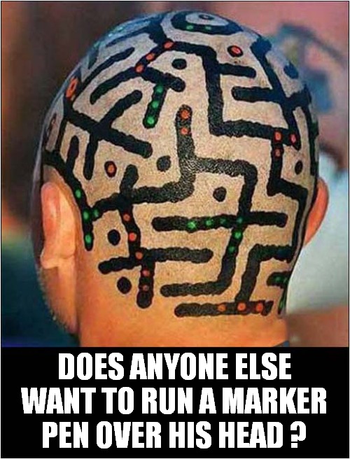 An Amazing Tat ! | DOES ANYONE ELSE WANT TO RUN A MARKER PEN OVER HIS HEAD ? | image tagged in amazing,tattoo | made w/ Imgflip meme maker