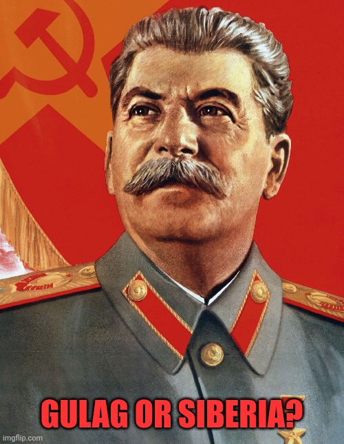 Gulag or Siberia? | GULAG OR SIBERIA? | image tagged in joseph stalin,stalin,gulag,russia,putin | made w/ Imgflip meme maker