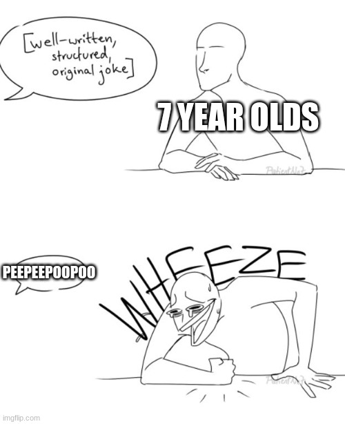 Wheeze | 7 YEAR OLDS; PEEPEEPOOPOO | image tagged in wheeze | made w/ Imgflip meme maker