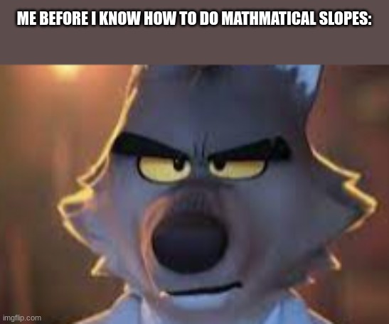 ... | ME BEFORE I KNOW HOW TO DO MATHMATICAL SLOPES: | image tagged in mr wolf is not amused | made w/ Imgflip meme maker