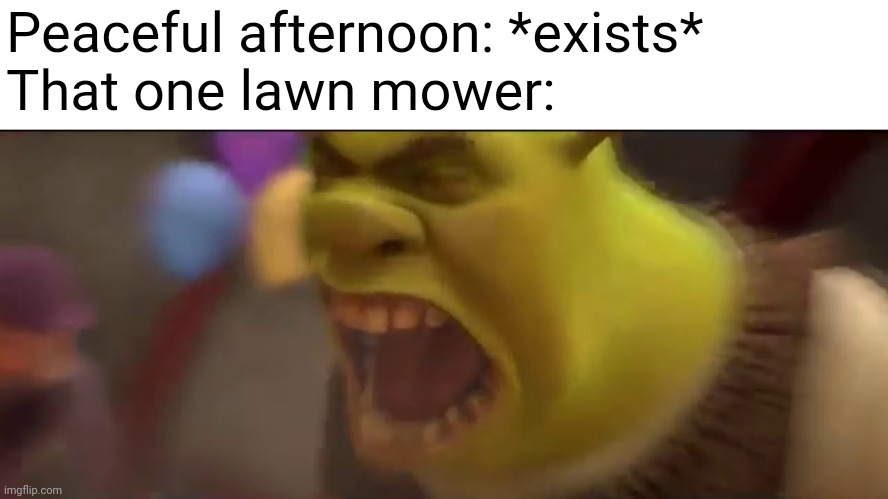 Every. Day. |  Peaceful afternoon: *exists*
That one lawn mower: | image tagged in shrek screaming | made w/ Imgflip meme maker