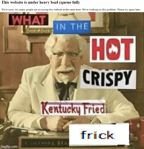new flowlab users when queue full | image tagged in what in the hot crispy kentucky fried frick | made w/ Imgflip meme maker