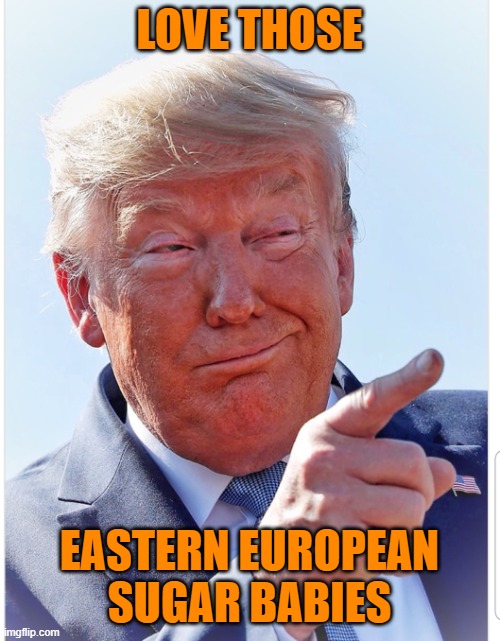 Trump pointing | LOVE THOSE EASTERN EUROPEAN SUGAR BABIES | image tagged in trump pointing | made w/ Imgflip meme maker