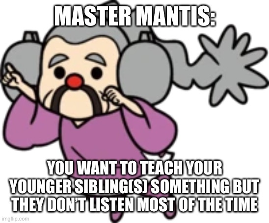 MASTER MANTIS:; YOU WANT TO TEACH YOUR YOUNGER SIBLING(S) SOMETHING BUT THEY DON’T LISTEN MOST OF THE TIME | made w/ Imgflip meme maker