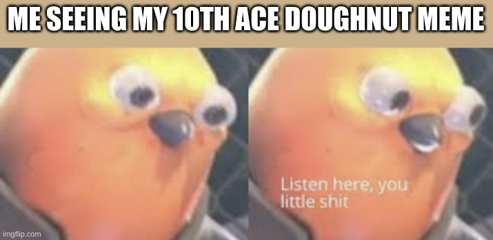 Listen here you little shit bird | ME SEEING MY 10TH ACE DOUGHNUT MEME | image tagged in listen here you little shit bird | made w/ Imgflip meme maker