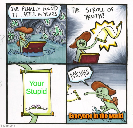 Wise Scroll | Your Stupid; Everyone in the world | image tagged in memes,the scroll of truth,truth | made w/ Imgflip meme maker