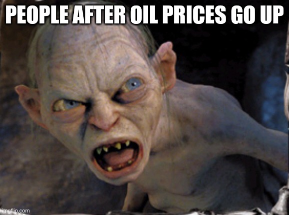 Gollum lord of the rings | PEOPLE AFTER OIL PRICES GO UP | image tagged in gollum lord of the rings | made w/ Imgflip meme maker