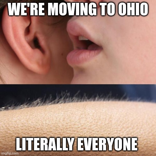 Whisper and Goosebumps | WE'RE MOVING TO OHIO; LITERALLY EVERYONE | image tagged in whisper and goosebumps | made w/ Imgflip meme maker