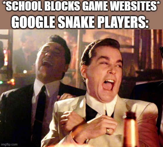true | GOOGLE SNAKE PLAYERS:; *SCHOOL BLOCKS GAME WEBSITES* | image tagged in memes,good fellas hilarious | made w/ Imgflip meme maker