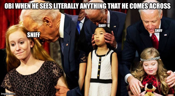 uncomfort at its height | SNIFF; OBI WHEN HE SEES LITERALLY ANYTHING THAT HE COMES ACROSS; SNIFF; SNIFF | image tagged in creepy joe biden sniff | made w/ Imgflip meme maker