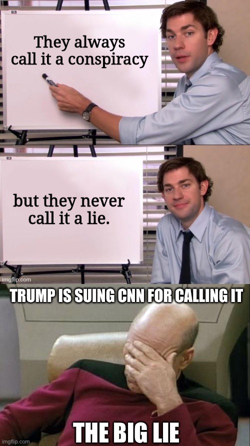 They were dumb enough to upvote this to the frontpage of Politics | TRUMP IS SUING CNN FOR CALLING IT; THE BIG LIE | image tagged in memes,captain picard facepalm | made w/ Imgflip meme maker