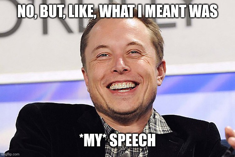 Elon musk | NO, BUT, LIKE, WHAT I MEANT WAS *MY* SPEECH | image tagged in elon musk | made w/ Imgflip meme maker