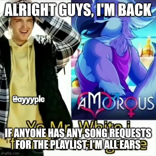 Yo Mr. White i found a free game | ALRIGHT GUYS, I'M BACK; IF ANYONE HAS ANY SONG REQUESTS FOR THE PLAYLIST, I'M ALL EARS | made w/ Imgflip meme maker