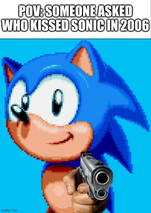 2006? | POV: SOMEONE ASKED WHO KISSED SONIC IN 2006 | image tagged in white bar,sonic with a gun,2006,sonic the hedgehog | made w/ Imgflip meme maker