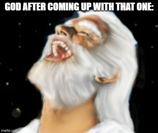 God Laughing | GOD AFTER COMING UP WITH THAT ONE: | image tagged in god laughing | made w/ Imgflip meme maker