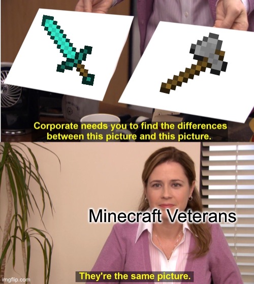 Same amount of damage | Minecraft Veterans | image tagged in memes,they're the same picture,minecraft | made w/ Imgflip meme maker