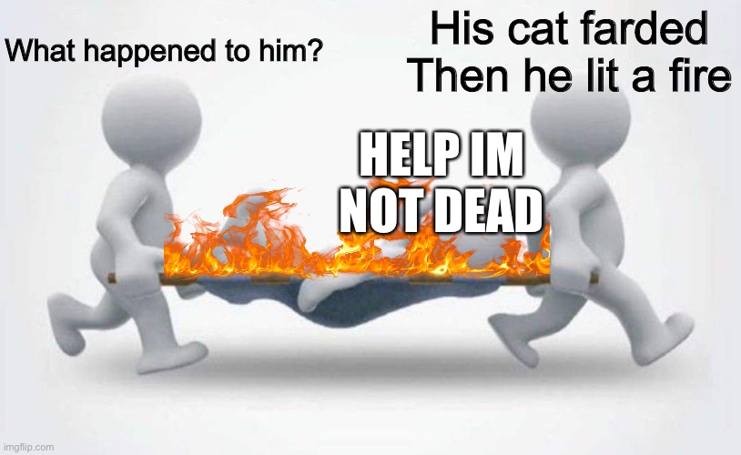 What happened to him? | What happened to him? His cat farded
Then he lit a fire; HELP IM NOT DEAD | image tagged in what happened to him | made w/ Imgflip meme maker