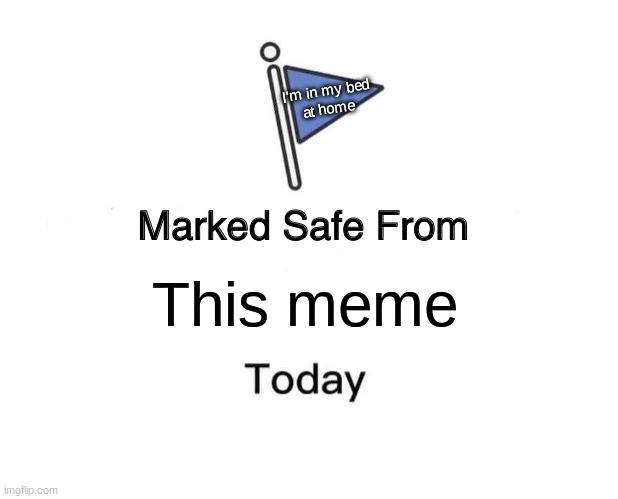 Marked Safe From Meme | This meme I'm in my bed
at home | image tagged in memes,marked safe from | made w/ Imgflip meme maker