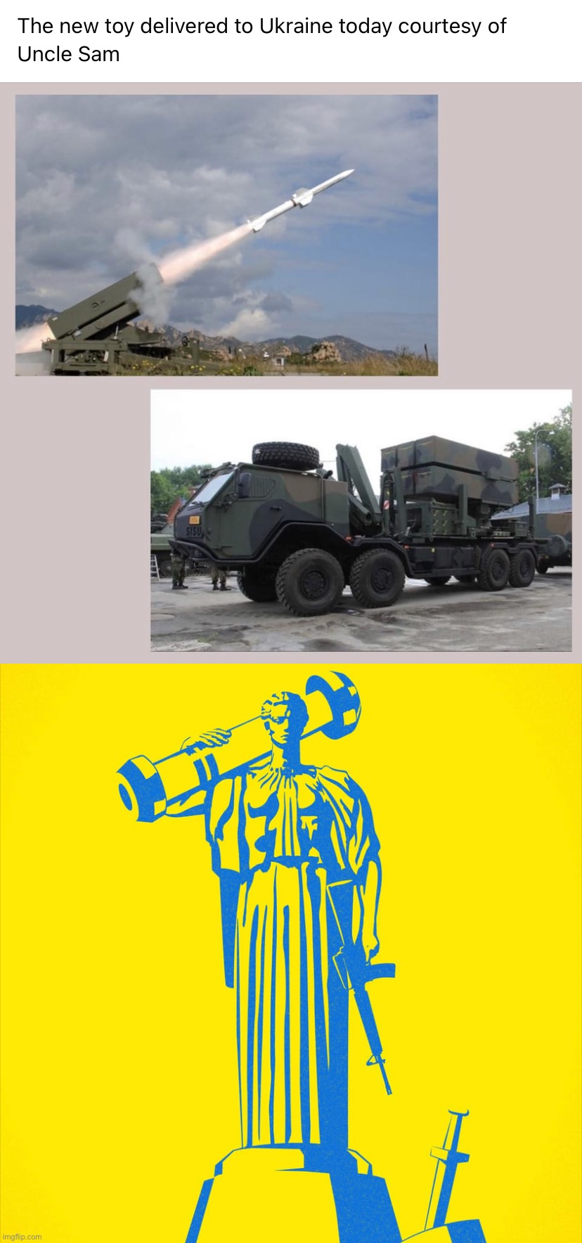 New toys for Ukraine! —Love, Lady Liberty | image tagged in ukraine armament,lady liberty with nlaw,ukraine,lady liberty,ukrainian lives matter,freedom | made w/ Imgflip meme maker