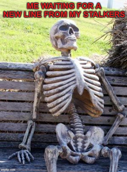 Waiting Skeleton Meme | ME WAITING FOR A NEW LINE FROM MY STALKERS | image tagged in memes,waiting skeleton | made w/ Imgflip meme maker