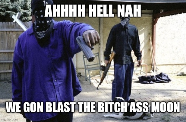 Crip | AHHHH HELL NAH WE GON BLAST THE BITCH ASS MOON | image tagged in crip | made w/ Imgflip meme maker