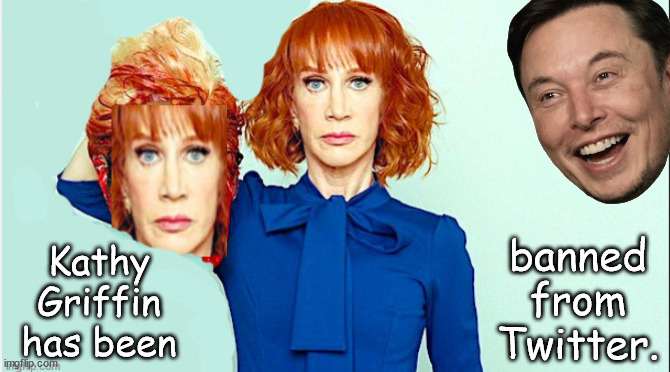 She went a Tweet too far. | banned
from
Twitter. Kathy
Griffin
has been | image tagged in memes,politics | made w/ Imgflip meme maker